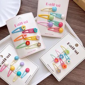 Macaron Candy Color Hair Clips Set Cute Sweet Resin Flower Round Ball Decor Metal Snap Clips For Girls Kids Daily Styling