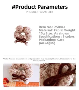 Detail specifications of plaid fabric hair scrunchie with bow and plush ball detail