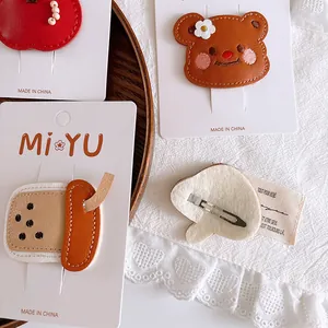 Cute cartoon leather hair clips set with animal shapes for girls and toddlers