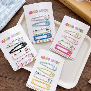 Sweet Polka Dot Striped Metal BB Hair Clips For Kids Girls Enamel Water Drop Rectangle Hairpins Daily Hair Accessories