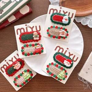 Handmade Christmas Crochet Knitted Hair Clips For Girls Santa Claus Reindeer Snowman Pattern 3D BB Clips Hair Accessories