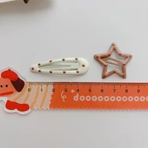 Coffee gradient polka dot drop hair clips and star shaped metal clips for girls