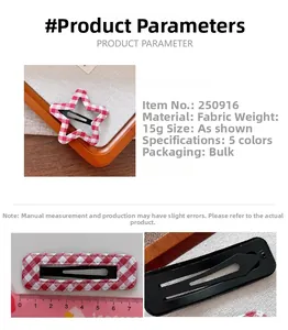 Détails de pinces à cheveux en tissu à carreaux rouges en forme d'étoile et rectangle