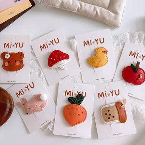 Cute Cartoon PU Leather Hair Clips For Girls Handmade Animal Fruit Pattern BB Clips Hairpins Kids Hair Accessories