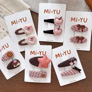 Lot de Barrettes à Cheveux BB en Tissu Rose Café Doux pour Enfants Épingles à Cheveux Brodées Cœur Étoile Nœud Vichy Accessoires de Cheveux Fille