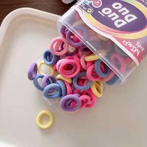 Set mit 100 bunten, hochelastischen Haargummis für Mädchen in einer Klarsichtdose