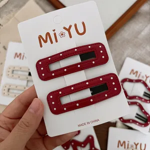 Barrettes à cheveux rouges à pois blancs en similicuir pour filles, lot de deux pièces