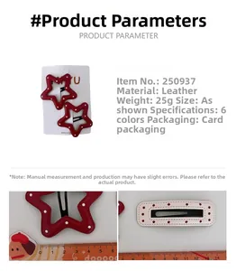 Dimensions détaillées des barrettes étoile à pois rouges avec attaches en métal