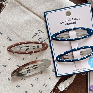 Set di mollette per capelli ovali a pois in stile coreano in blu e marrone