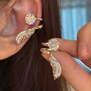 Engelsflügel Zirkonia Ohrklemmen Für Damen Ohne Piercing Elfen-Ohrclips Minimalistisches Kupfer Zirkon Schmuck Dekoration Zubehör