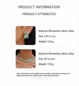 Vintage court style resin rhinestone necklace and earring set with size details