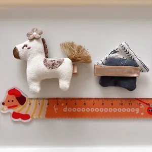 Cute cartoon mushroom and pony fabric hair clips for girls in warm coffee tones