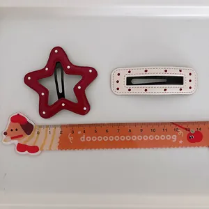 Barrettes à cheveux en cuir à pois rouges avec pinces BB en métal pour filles