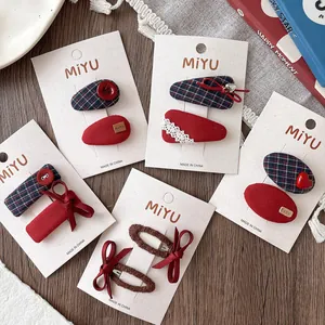 Fermagli per Capelli Vintage a Quadretti con Fiocco Decorazione a Cuore Bottone in Tessuto Fatto a Mano Stile Preppy per Donna Ragazza