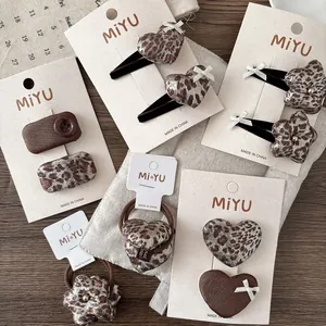 Korean Style Padded Leopard Print Star Heart Hair Clip Bow Hair Tie Sweet Girls Fabric Daily Hair Accessories