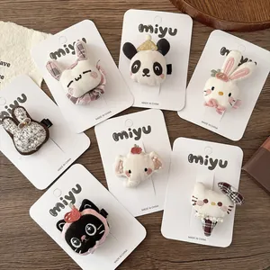 Barrettes à Cheveux pour Enfants Mignon Animal en Peluche 3D Broderie Lapin Chat Épingles à Cheveux Douces Pinces Latérales pour Filles Accessoires de Cheveux