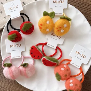 Chouchous en Feutre de Laine de Fruits Fait à la Main pour Enfants Mignon Dessin Animé Fraise Orange Pêche Bandeaux Élastiques Filles