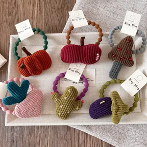 Cute Cartoon Vegetable Fruit Corduroy Hair Ties High Elastic Embroidered Ponytail Holders For Girls Kids Hair Accessories