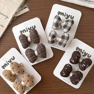 Barrettes à Cheveux Nœud en Tissu pour Enfants Motif Plaid Floral Fait à la Main Pince Croco Filles Accessoires de Coiffure