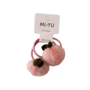 Élastiques à cheveux en feutre pêche pour filles avec motif de fruits en laine rose