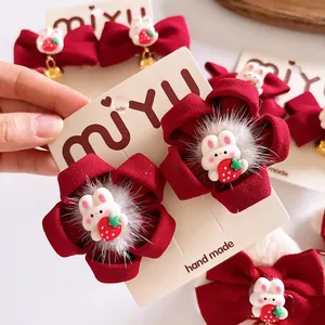 Barrettes oreilles de chat en peluche avec nœuds rouges et lapins pour l'hiver