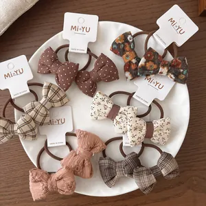 Élastiques à Cheveux Nœud en Tissu Style Coréen Motifs Plaid Pois Floral Bandeaux Élastiques pour Filles Femmes Accessoires Cheveux