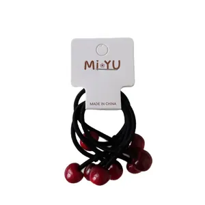 Elastici per capelli a ciliegia per bambine con corda nera e ciondoli a ciliegia rossi