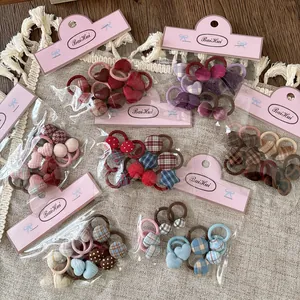 Coleteros de Tela para Niñas Decoración de Corazón Estrella Botón Cuadros Gomas Elásticas Accesorios para Cabello Dulce Moda