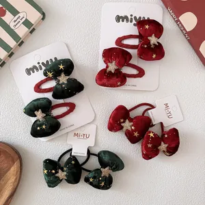 Mollette Per Capelli E Elastici In Velluto Con Fiocco Natalizio E Stelle Di Paillettes Rosso Verde Copricapo Donna