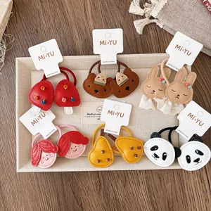Kinder Cartoon Tier PU Leder Elastische Haargummis Pilz Panda Bär Birne Muster Haarschmuck Mädchen Haaraccessoires
