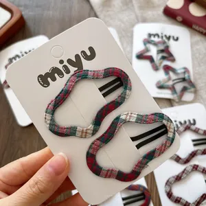 Barrettes à cheveux en tissu écossais à carreaux en forme d'étoile et de vague pour fille