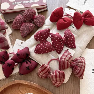 Sweet Red Bow Hair Ties For Girls Christmas New Year Plaid Sequin Polka Dot Fabric Hair Bands Kids Hair Accessories
