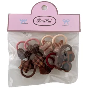 Pack de 10 gomas de pelo infantiles con botones de tela y corazones de cuadros mixtos