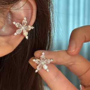 Minimalist Copper Zirconia Star Ear Cuffs Non-Pierced Clip On Earrings For Women Ins Style Sparkling Hexagonal Star Jewelry