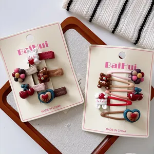 Cute cartoon bunny and bear hair clips set for girls on white card display