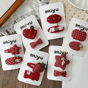 Lot de Barrettes à Cheveux Enfants en Tissu Rouge Nœud Pomme Fraise Cœur Étoile Dentelle Clips BB pour Filles Accessoires Cheveux