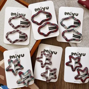 Barrettes à Cheveux en Tissu à Carreaux Style Coréen pour Filles Étoile Nuage Épingles à Cheveux Ondulées Accessoires Cheveux Mode Preppy
