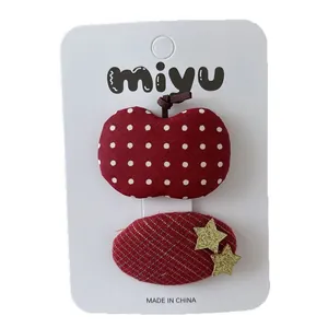 Barrettes à cheveux rouges pour filles avec motif pomme et étoiles dorées sur support