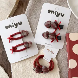 Zoete Rode Ruitjes Hart Strik Kinderen Haarclips Haarelastiekjes Voor Meisjes Koreaanse Stijl Stof Omwikkelde BB Clips Haaraccessoires