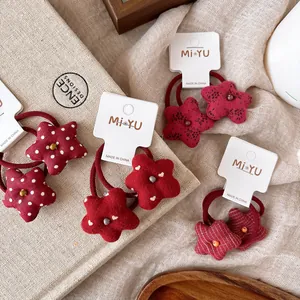 Coleteros de Tela de Estrella Roja para Niñas Sweet Polka Dot Grid Floral Pattern Elástico Scrunchies Niños Accesorios para el Cabello
