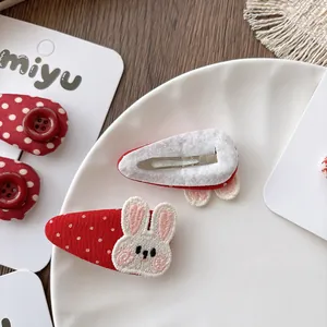 Set mollette per capelli rosse a pois e coniglio ricamato per bambine festivo