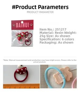 Detailed packaging and close-up of 6-piece resin cartoon hair tie set for kids