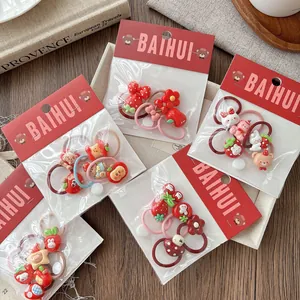 Cute Cartoon Kids Elastic Hair Ties Resin Strawberry Bear Apple Mushroom Flower Girls Versatile Decorative Hair Bands Jewelry