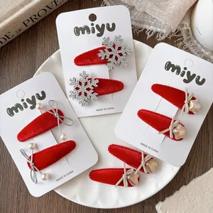 Rote Samt Weihnachten Haarklammern Mit Strass Schneeflocken Herz Stern Schleife Handgefertigte Haarnadel Für Mädchen Damen Feiertags Haarschmuck