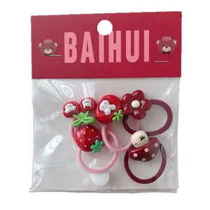 Red and pink cartoon elastic hair ties set with cute resin animals for little girls
