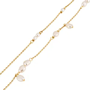 Elegant 18K gold-plated stainless steel chain necklace featuring natural baroque pearls