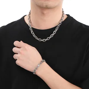 Ensemble collier et bracelet en acier inoxydable argenté minimaliste pour hommes élégants