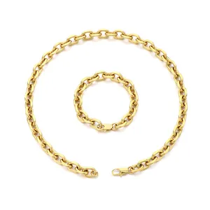 Ensemble collier et bracelet en acier inoxydable doré minimaliste pour hommes et femmes