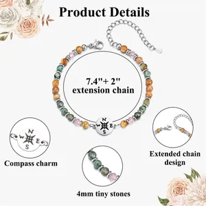 Detailed view of compass charm bracelet with African turquoise and crystal stones.