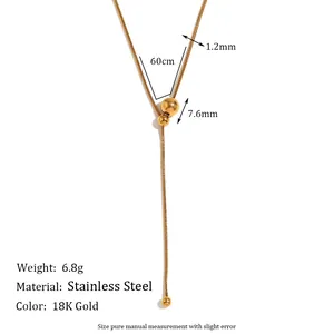 Adjustable Y-shaped 18K gold plated stainless steel snake chain necklace with slider bead